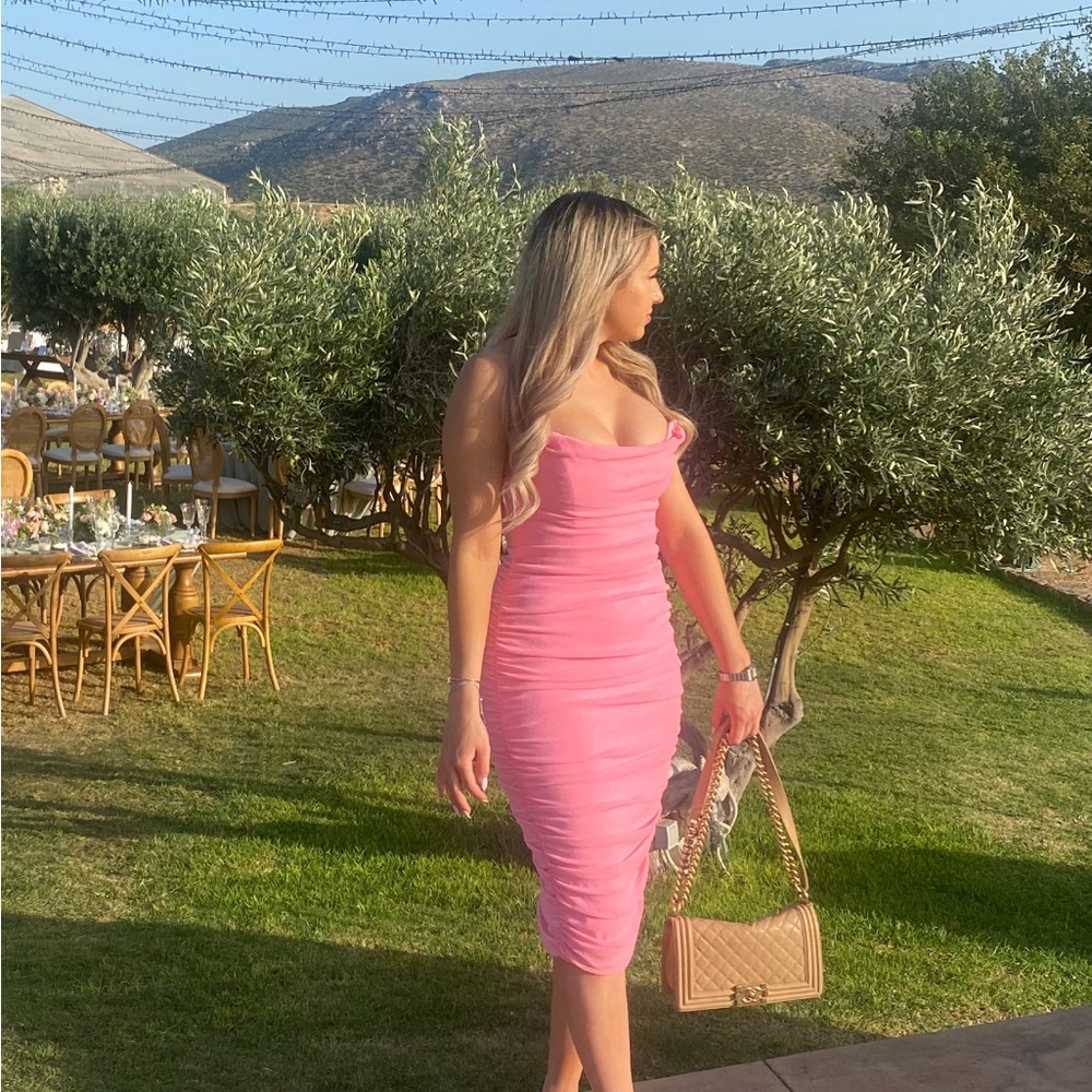 Michael Costello Vibrant Pink Midi Dress